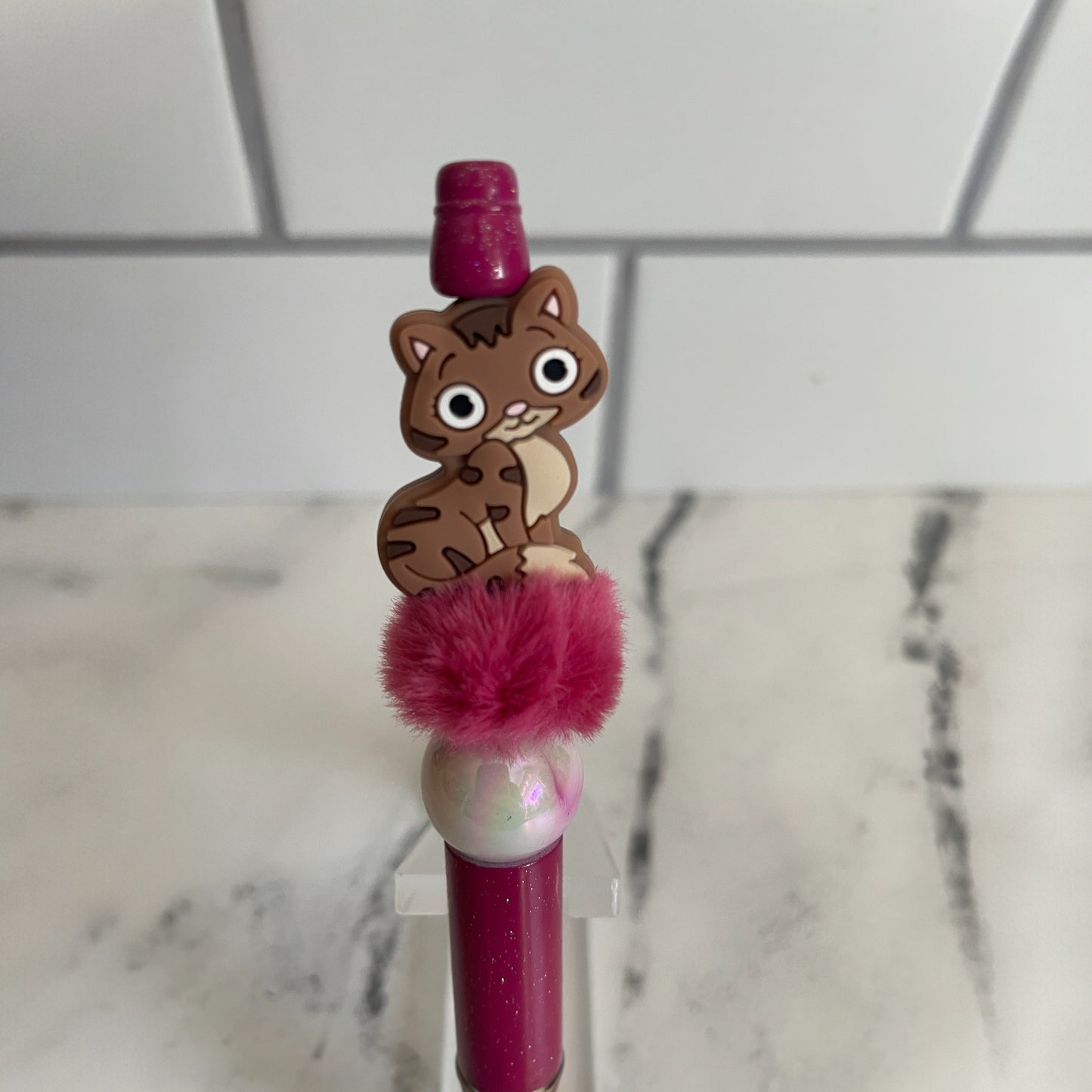 Pretty in Pink Cat Beaded Pen