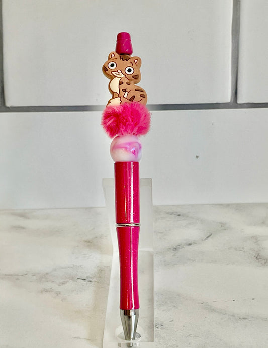 Pretty in Pink Cat Beaded Pen