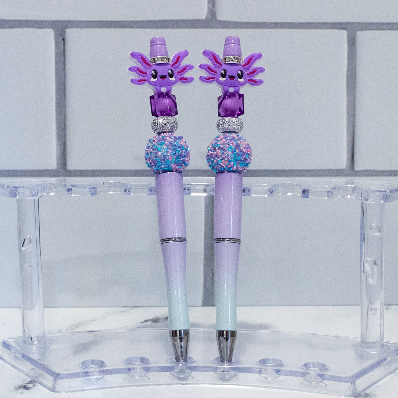 Skinny Purple Axolotl Beaded Pen