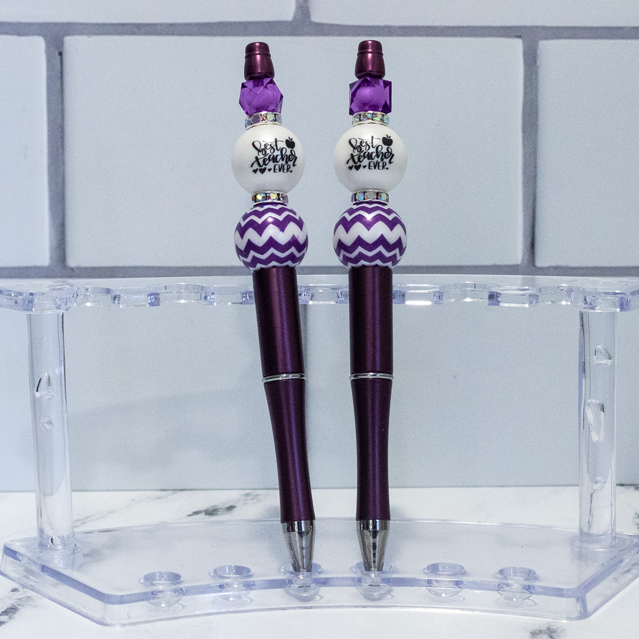 Best Teacher Ever Purple Chevron Beaded Pen