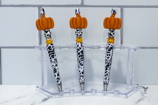 Pumpkin on a Cow Printed Beaded Pen