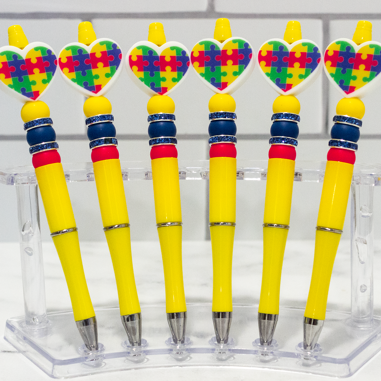 Silicone Autism Awareness Yellow Beaded Pen