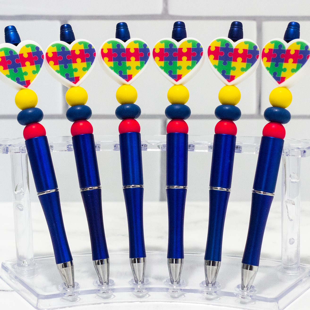 Silicone Autism Awareness Blue Beaded Pen