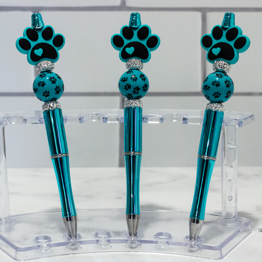 Paw Print Aqua Beaded Pen