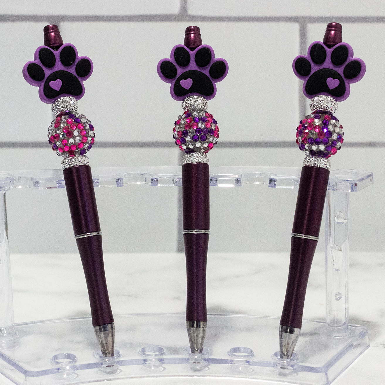 Paw Print Purple Beaded Pen