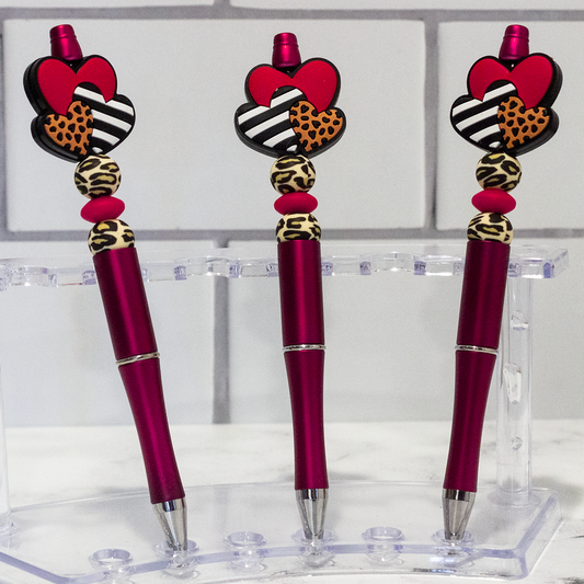 Valentine Triple Heart Beaded Pen