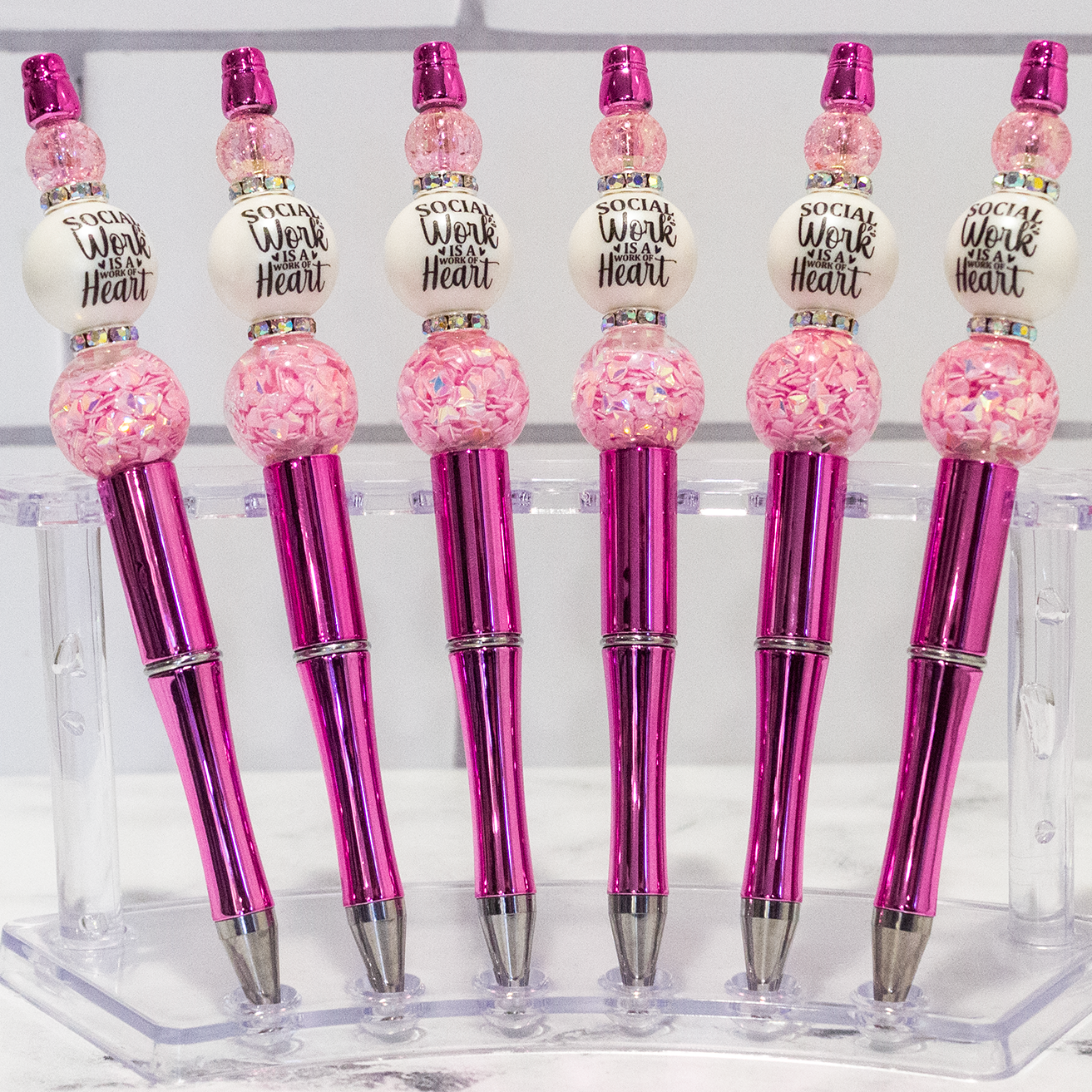 Social Worker Shiny Pink Beaded Pen