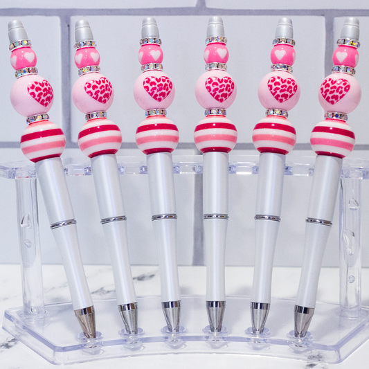 Valentine Heart White Beaded Pen