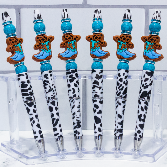 Silicone Cowboy Boot Printed Beaded Pen