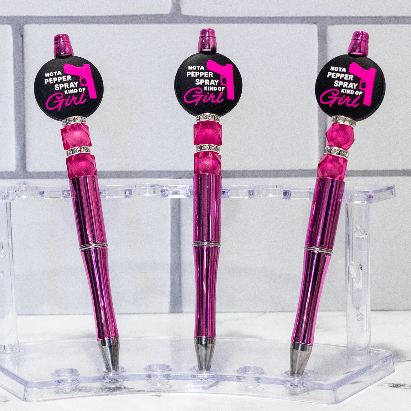 Not a Pepper Spray Kind Of Girl Pink Beaded Pen