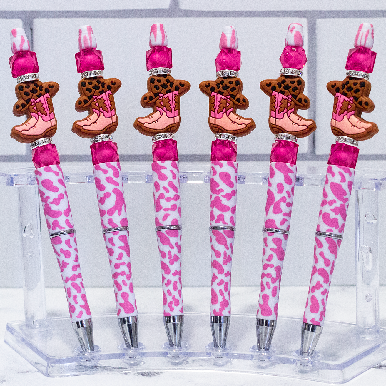 Pink Cow Print Cowboy Boot  Beaded Pen