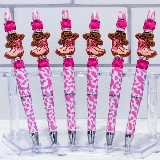 Pink Cow Print Cowboy Boot  Beaded Pen