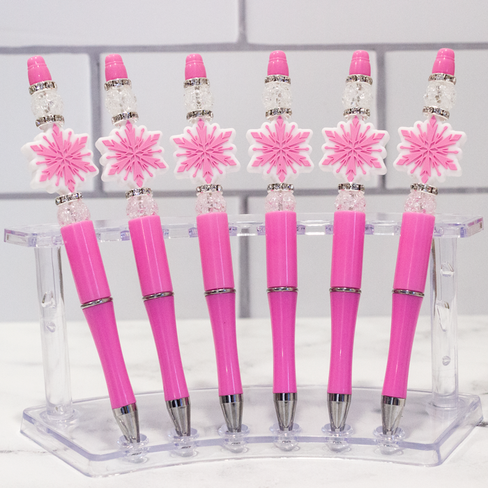 Silicone Snowflake, Pink Beaded Pen