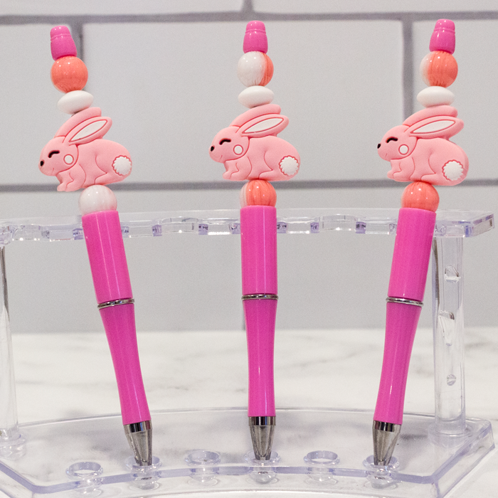 Silicone Bunny, Pink Beaded Pen