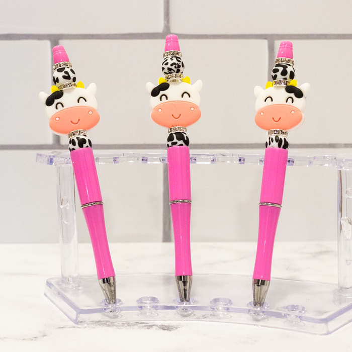 Silicone Pink Cow Beaded Pen