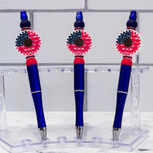 Silicone Red, White, & Blue Flower Beaded Pen