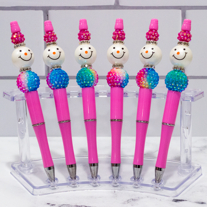 Double Sparkle Pink Snowman Beaded Pen