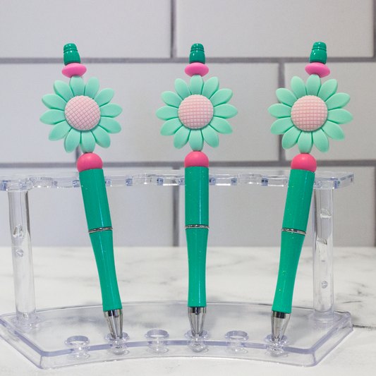 Silicone Daisy, Green Beaded Pen