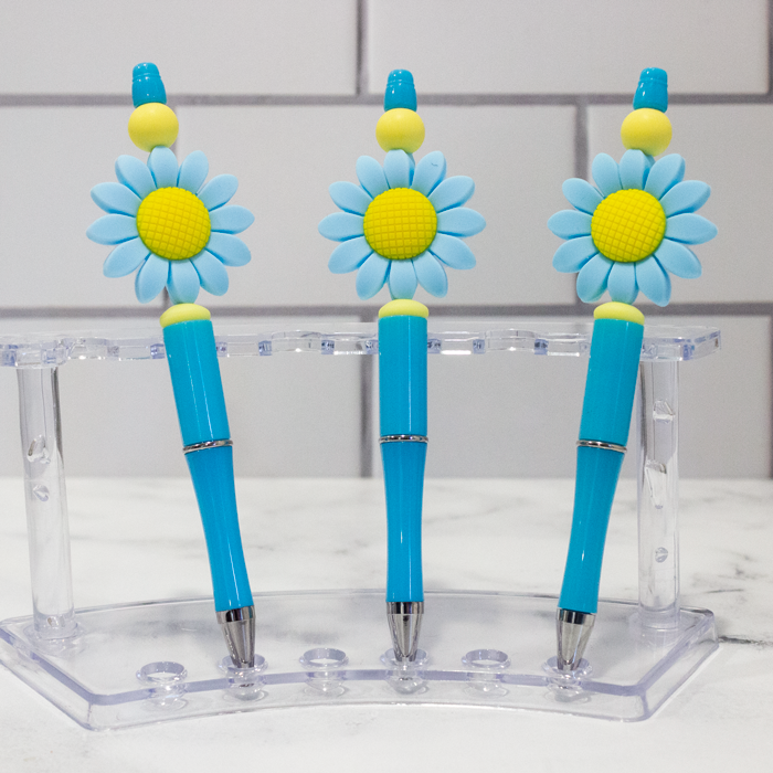 Silicone Daisy, Blue Beaded Pen