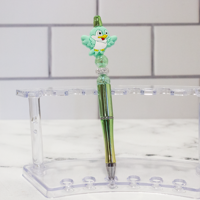 Silicone Bird, Green Ombre Beaded Pen