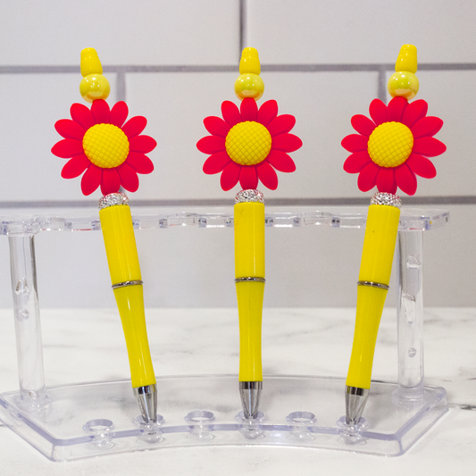 Silicone Daisy, Red/Yellow Beaded Pen