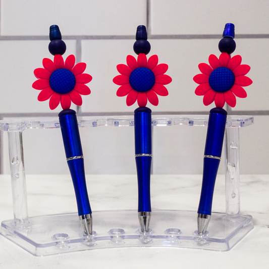 Silicone Daisy, Red/Blue Beaded Pen