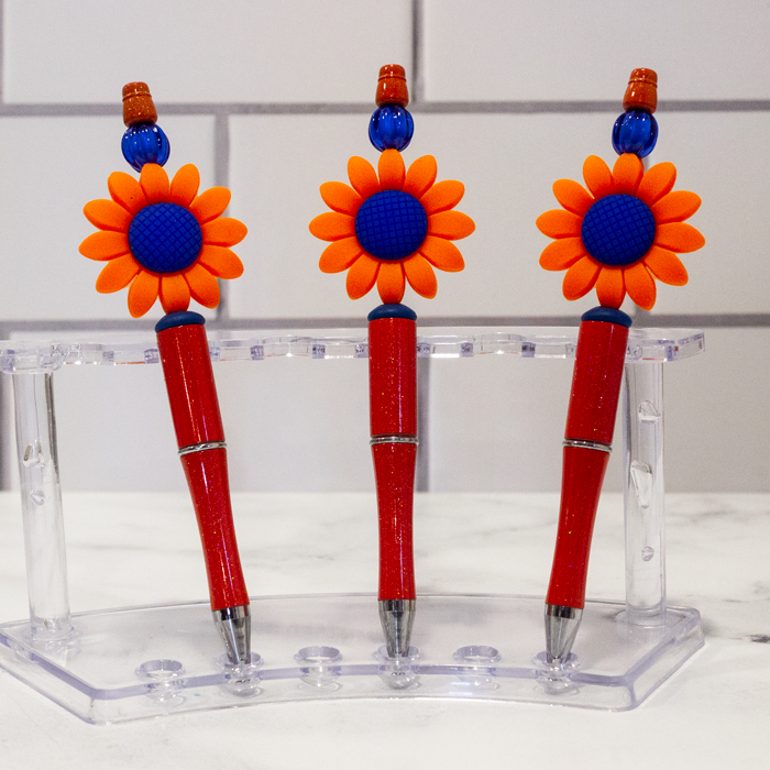 Silicone Daisy, Orange Beaded Pen