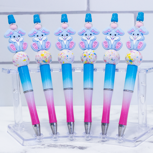 Silicone Bunny, Blue/Pink Ombre Beaded Pen