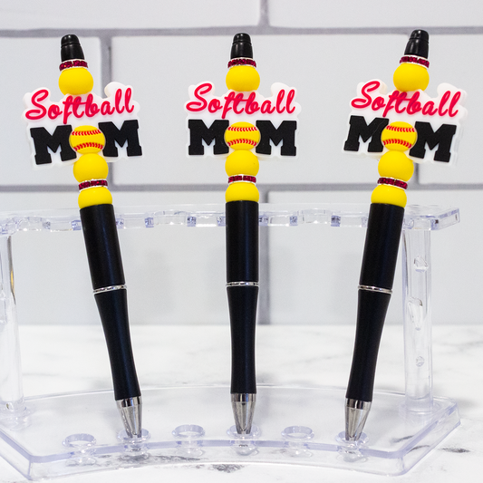 Silicone Softball Mom Beaded Pen