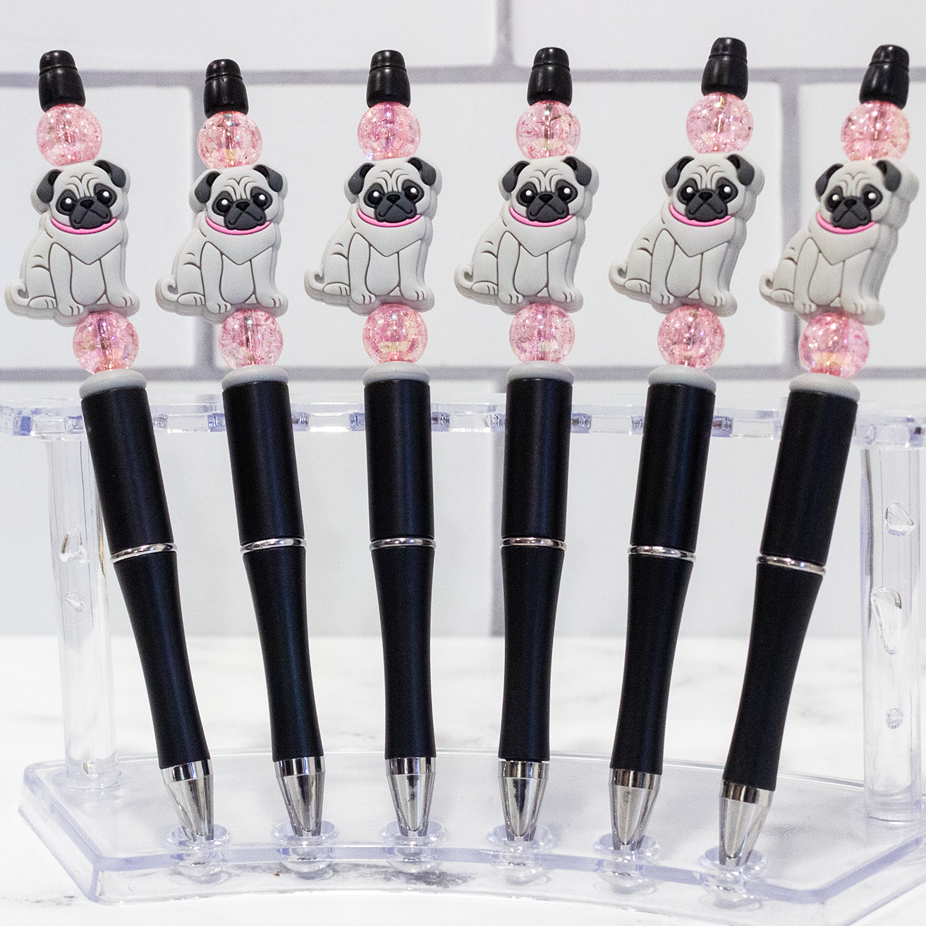 Silicone Pug Beaded Pen