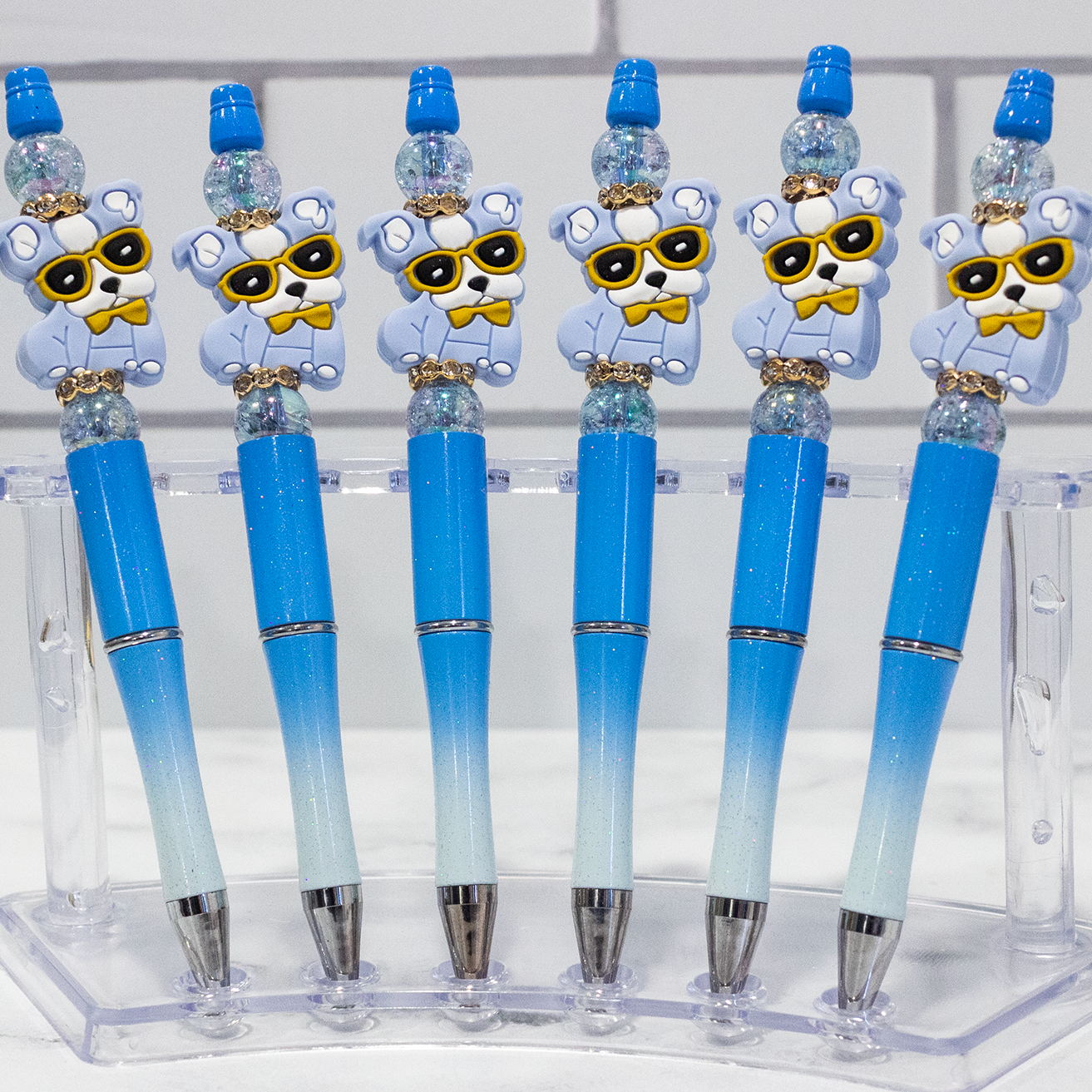 Silicone Blue Bulldog Ombre Beaded Pen