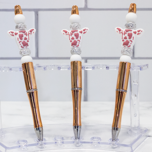 Silicone Speckled Cow, Tan Shiny Beaded Pen