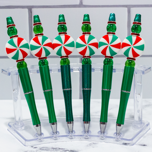 Silicone Red & Green Peppermint Beaded Pen