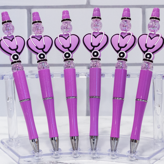 Silicone Stethoscope, Purple Beaded Pen