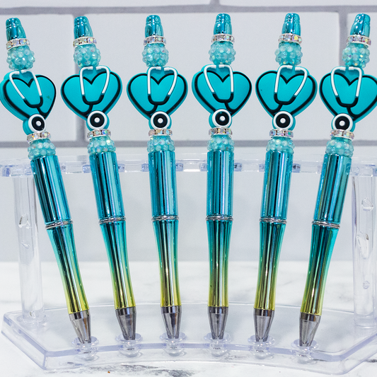 Silicone Stethoscope, Aqua Ombre Beaded Pen