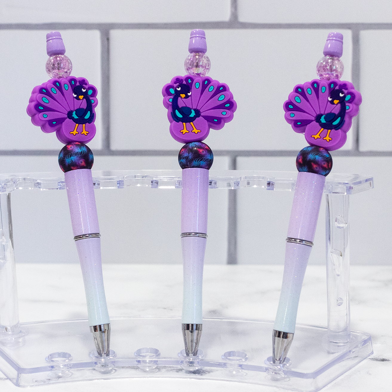 Silicone Peacock Ombre Beaded Pen