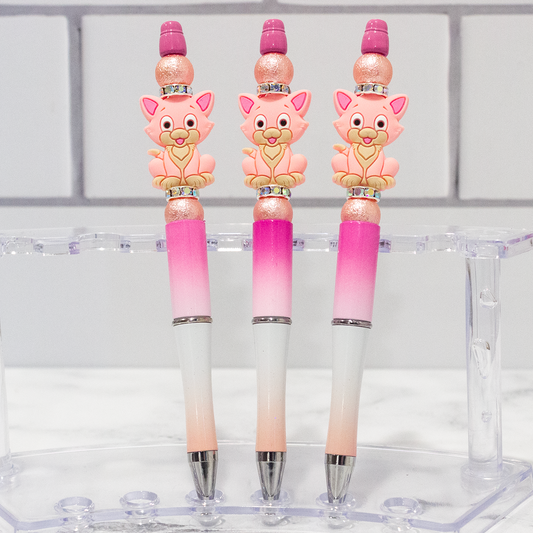 Silicone Cat, Pink Ombre Beaded Pen