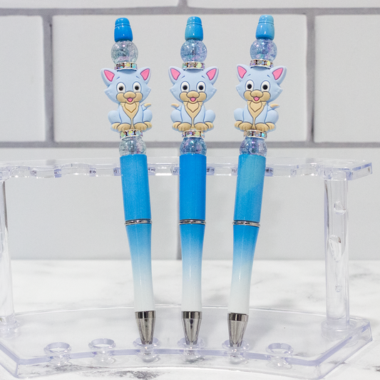 Silicone Cat, Blue Ombre Beaded Pen