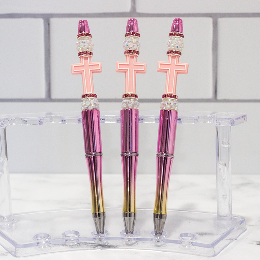 Silicone Cross, Pink Ombre Beaded Pen