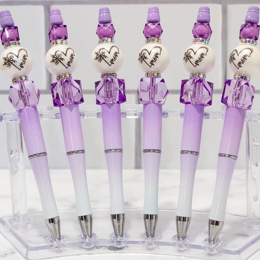 Mom Heart, Purple Ombre Beaded Pen