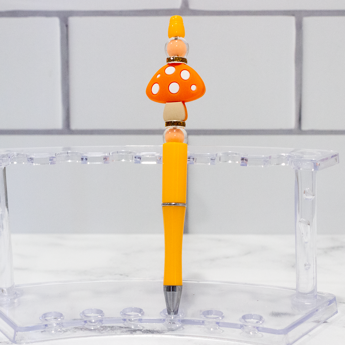 Silicone Orange Mushroom Beaded Pen