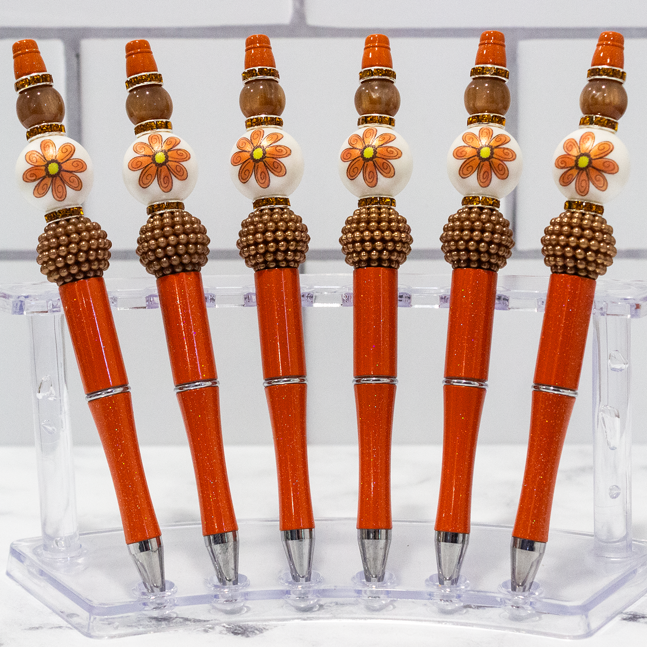 Orange Fall Flower Tree Beaded Pen