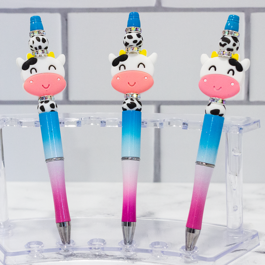 Silicone Pink Face Cow Ombre Beaded Pen