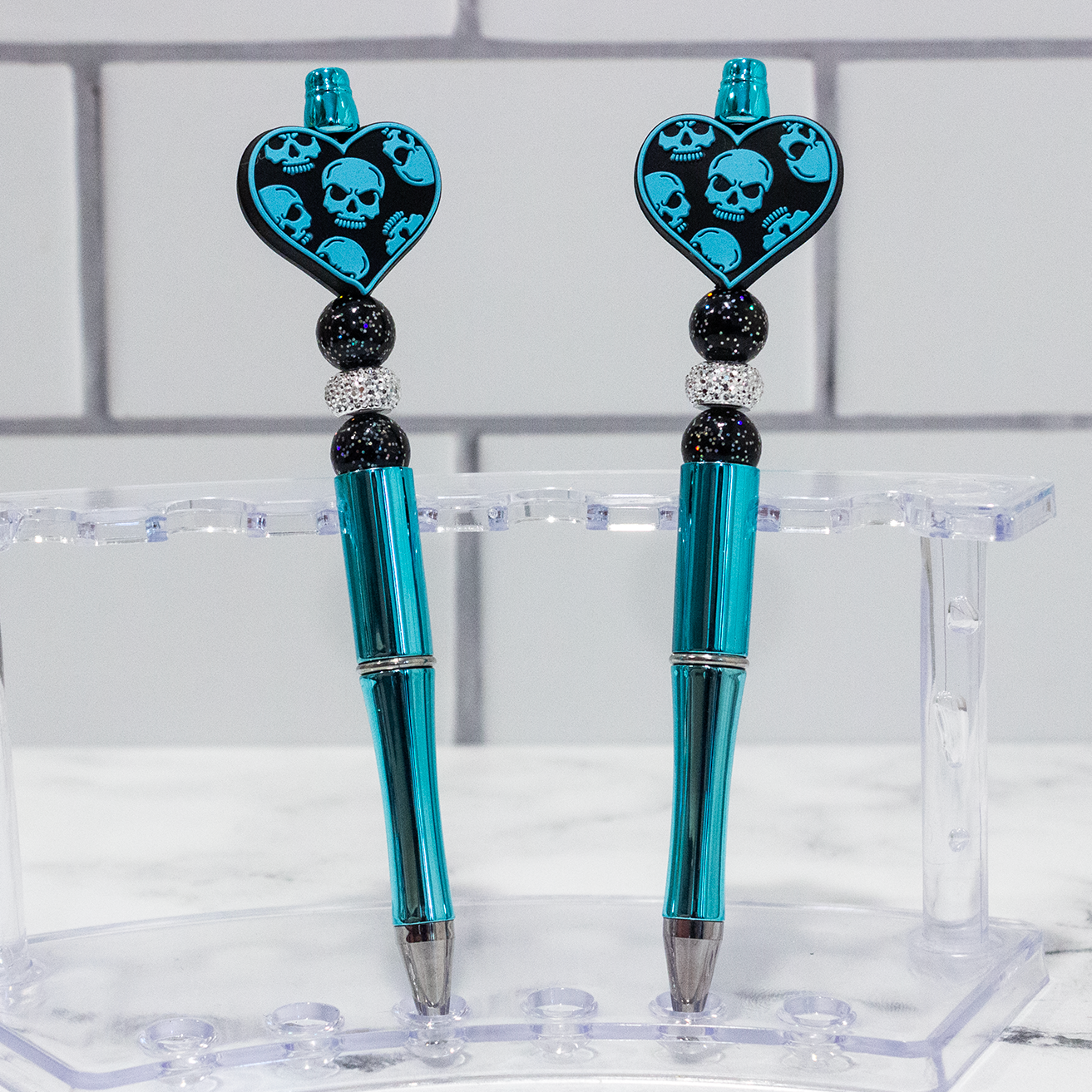 Silicone Heart with Skulls Shiny Beaded Pen