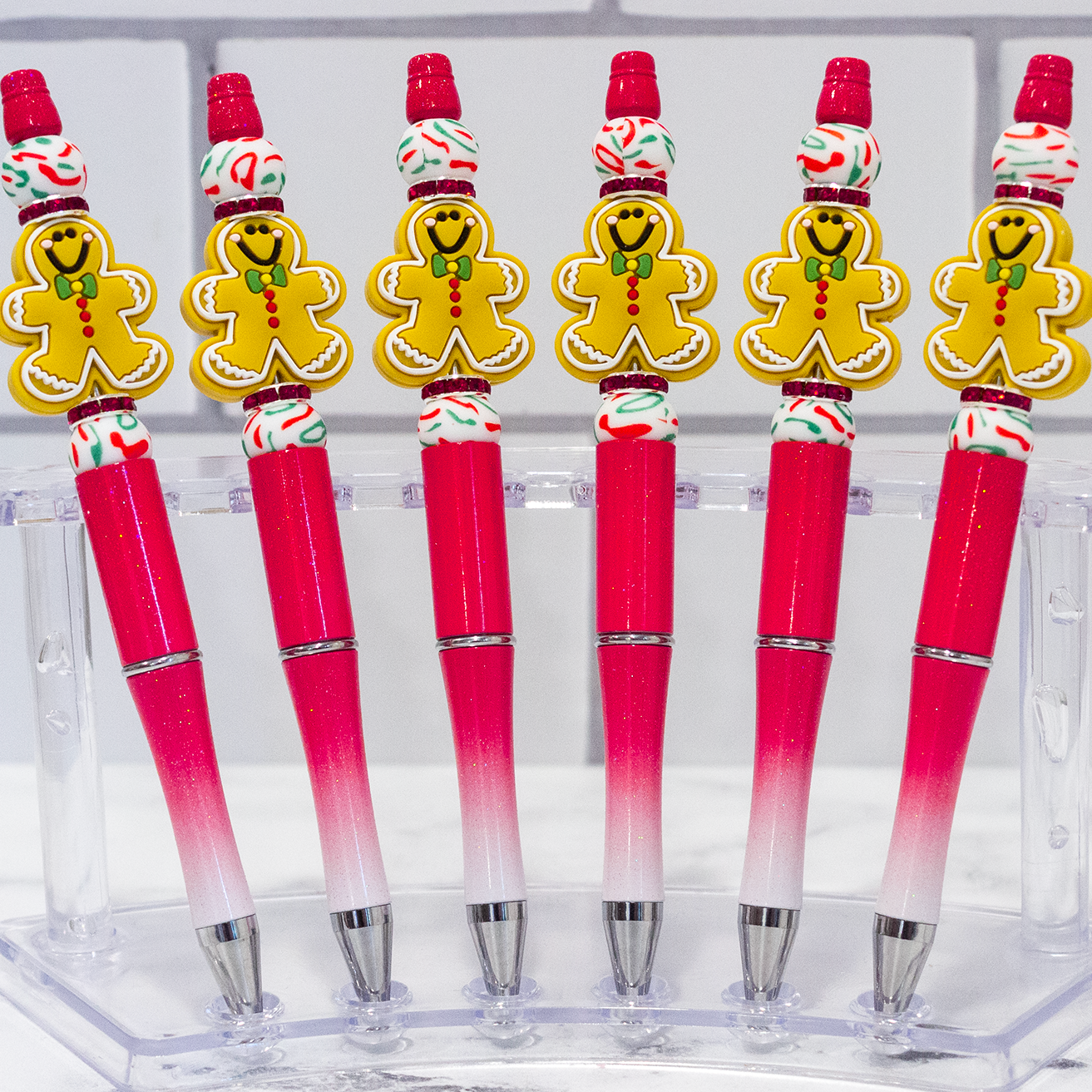 Silicone Gingerbread Red Ombre Beaded Pen