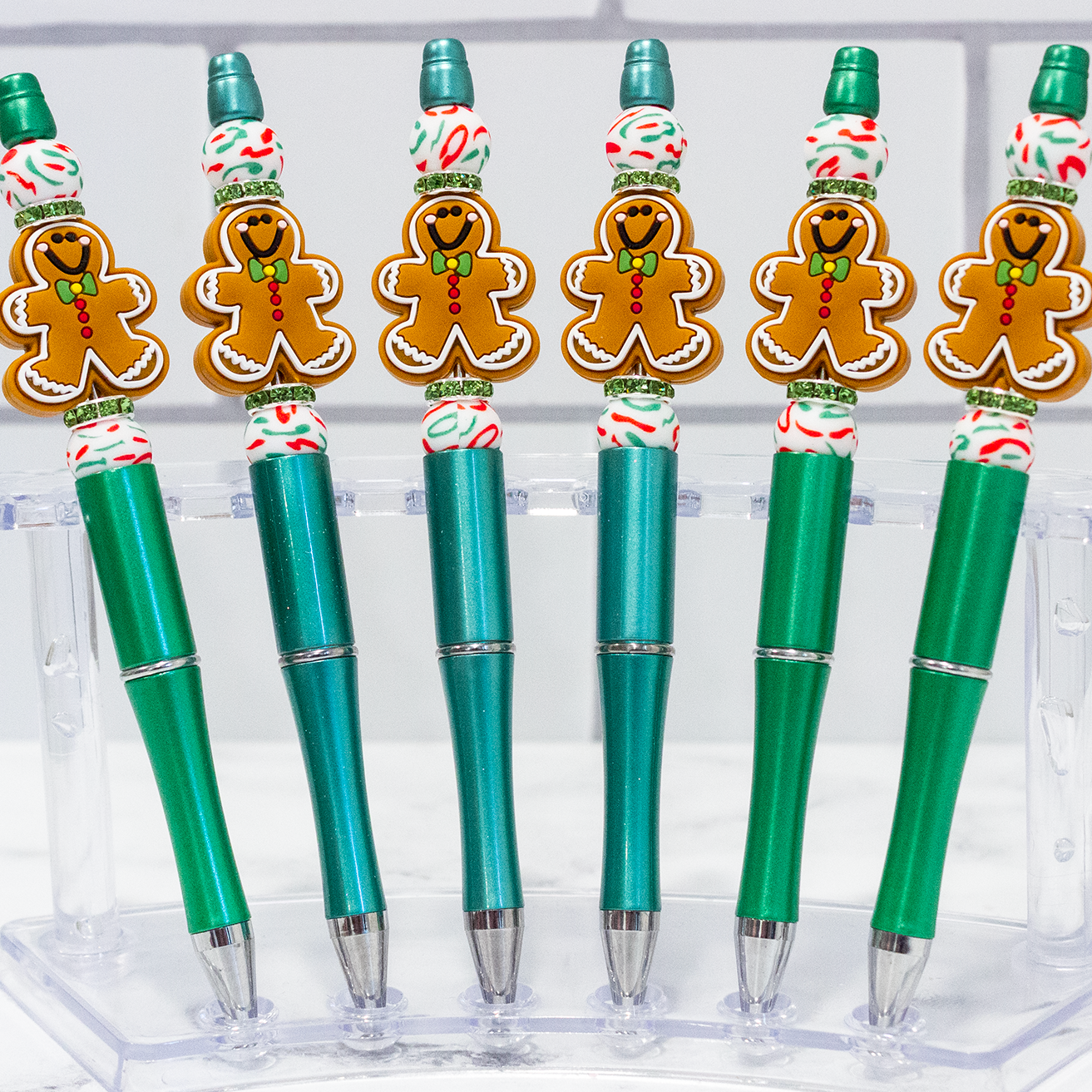 Silicone Gingerbread Green Beaded Pen