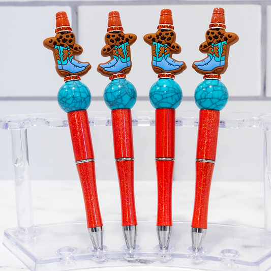 Silicone Cowboy Boot Orange  Beaded Pen