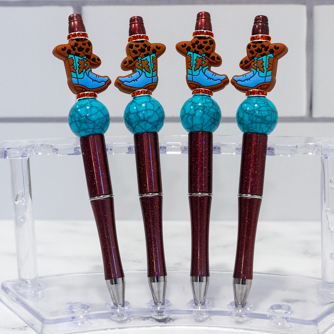 Silicone Cowboy Boot Brown Beaded Pen