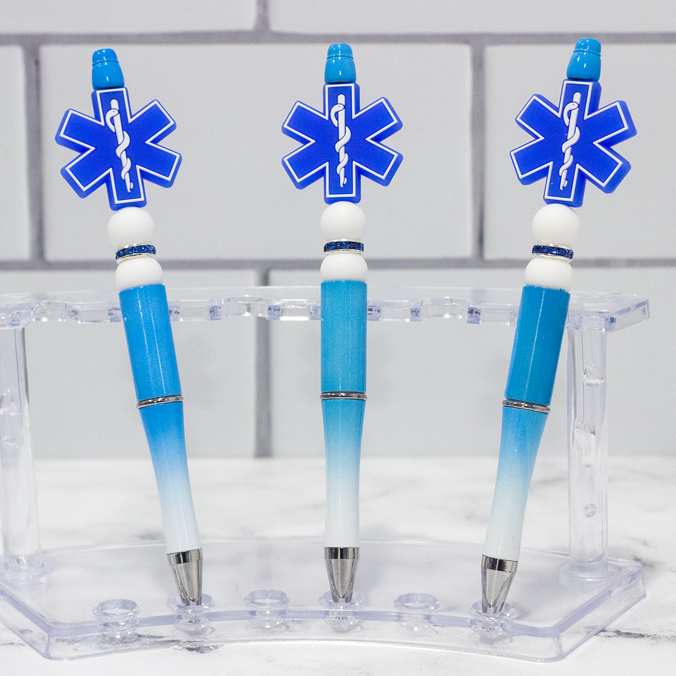 Silicone Star of LIfe First Responder, Ombre Beaded Pen