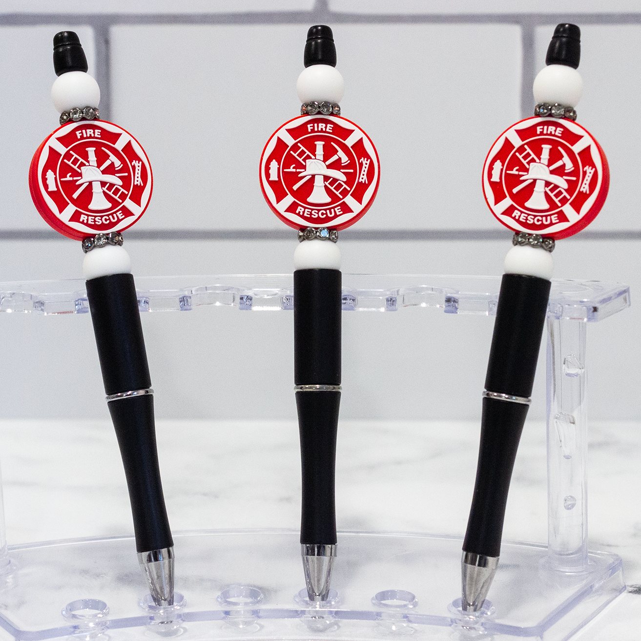 Silicone Fire Rescue Black Beaded Pen